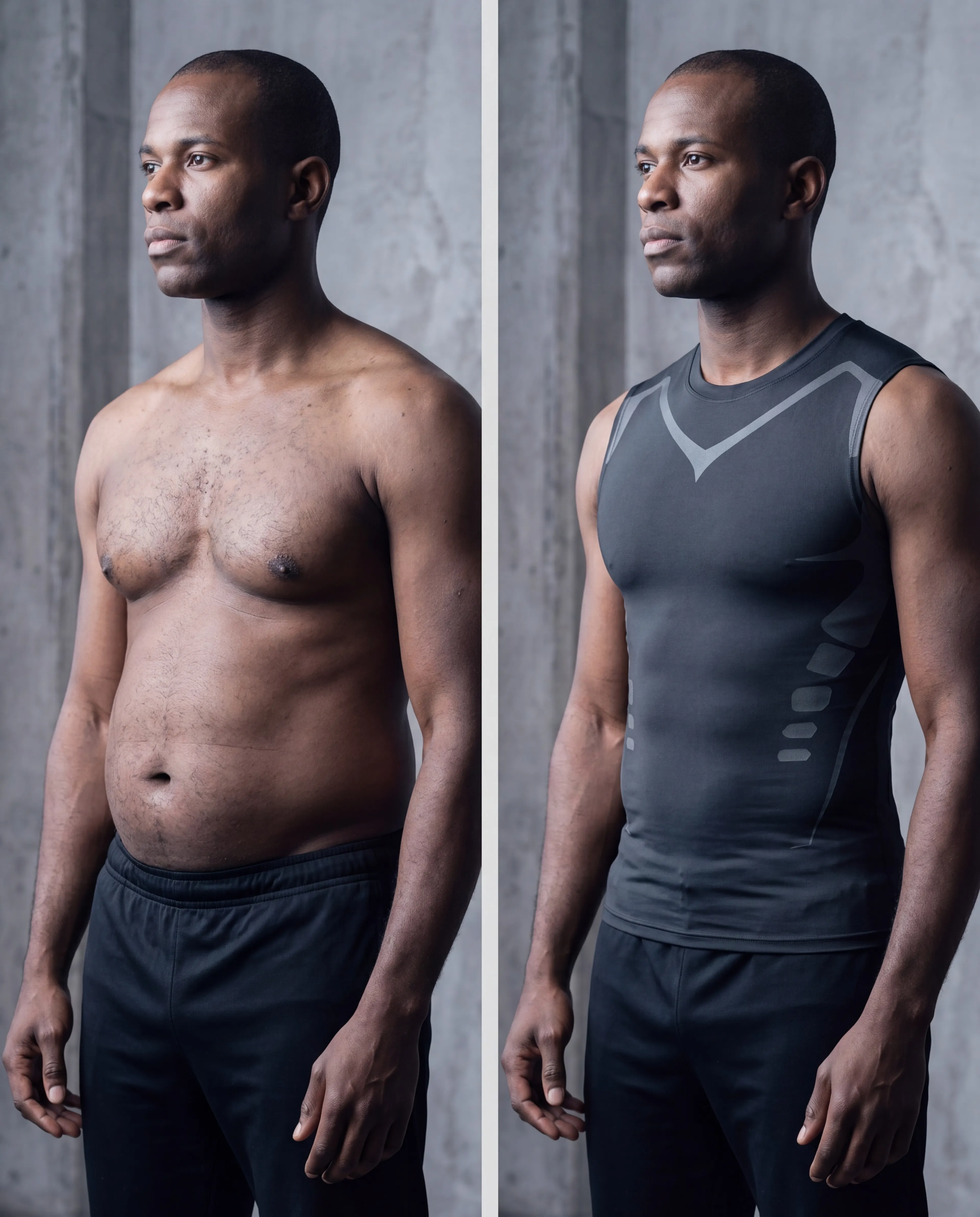 Body silhouette comparison — without BSLYR vs with BSLYR